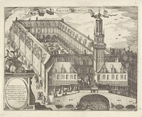 Vogelvluchtgezicht op de Beurs van Hendrik de Keyser te Amsterdam (1612 - 1648) by Claes Jansz Visscher II, Pieter Corneliszoon Hooft, Willem Janszoon Blaeu and Johannes Janssonius