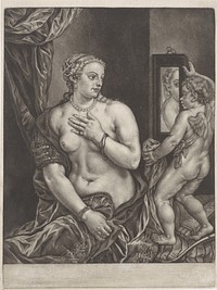Venus en Amor met een spiegel (1650 - 1800) by anonymous and Titiaan