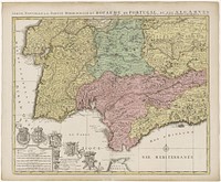 Kaart van het zuiden van Spanje en Portugal (1720 - 1772) by Jan Luyken, Caspar Luyken and Covens and Mortier