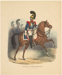 Cavaleriesoldaat met borstharnas te paard (1842 - c. 1880) by Pieter Wilhelmus van de Weijer and Pieter Wilhelmus van de Weijer