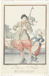 Schaatsende man met drie eenden aan een stok (1695 - 1697) by Pieter van den Berge, Pieter van den Berge, Pieter van den Berge and Staten van Holland en West Friesland