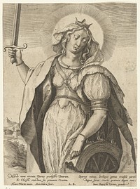 H. Catharina van Alexandrië (1565 - before 1604) by Antonie Wierix II, Hieronymus Wierix, Monogrammist AB eind 16e eeuw schrijver and Johannes Baptista Vrints I