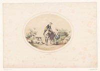 Dame te paard ontmoet een heer (1840 - 1870) by Jules Marie Desandré, Joseph Rose Lemercier and Massard and Combette