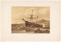 Gestrand schip (1851 - c. 1883) by Frederik Lodewijk Huygens, Koninklijke Steendrukkerij van E Spanier and Broese and Comp
