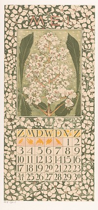 Kalenderblad mei met kastanjebloesem (1902) by Theo van Hoytema, Tresling and Comp and Theo van Hoytema