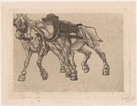 Twee jaagpaarden langs de Marne (1900) by Pieter Dupont