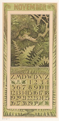 Kalenderblad november met kikker (1910) by Theo van Hoytema, Tresling and Comp and Firma Ferwerda en Tieman