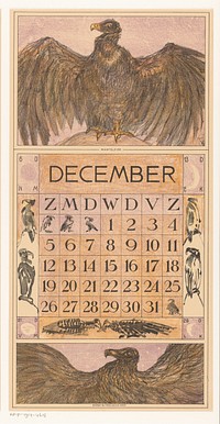 Kalenderblad december met gier (1914) by Theo van Hoytema, Tresling and Comp, Allart de Lange and Firma Ferwerda en Tieman