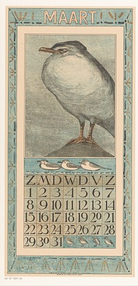 Kalenderblad april met wulp (1907) by Theo van Hoytema, Tresling and Comp and Theo van Hoytema