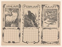Kalenderbladen van januari, februari en maart, met vogels (1901) by Theo van Hoytema