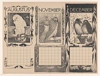 Kalenderbladen van augustus, november en december, met vogels (1901) by Theo van Hoytema