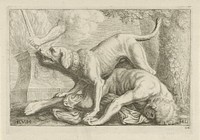 Reliëf met hond als allegorie op de Trouw boven de linker deur naar het Secretarie in het Stadhuis op de Dam (1719 - 1783) by Hubert Quellinus, Hubert Quellinus, Rombout Verhulst, David Mortier, Gerard Valck and Covens and Mortier and Covens Jr