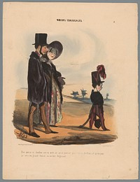Echtpaar wandelt met kind (1839) by Honoré Daumier, Aubert and Cie and Bauger