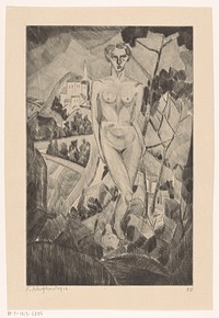 Naakte vrouw in heuvellandschap (1913) by Lodewijk Schelfhout and Delâtre