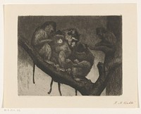 Vijf apen in een boom (1878 - 1913) by Heinrich M Krabbé