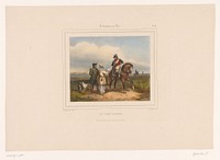 Officier controleert wapenvergunning van twee jagers (1831 - 1846) by François Grenier, Formentin and Cie and Henri Jeannin