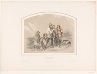 Gezin met hond in een stortbui (1819 - c. 1845) by François Grenier, Joseph Rose Lemercier, Bulla frères and Eugène Jouy and Junin and Co  E Gambart