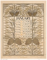 Kalenderblad voor januari 1898 (1897) by Theo Nieuwenhuis, L Kuipers and Scheltema and Holkema s Boekhandel
