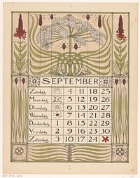 Kalenderblad voor september 1898 (1897) by Theo Nieuwenhuis and Scheltema and Holkema s Boekhandel