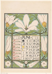 Kalenderblad voor juni 1899 (1898) by Theo Nieuwenhuis and Scheltema and Holkema s Boekhandel