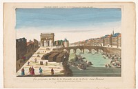 Gezicht op de Pont de la Tournelle over de rivier de Seine en de Porte Saint-Bernard te Parijs (1700 - 1799) by Basset and anonymous