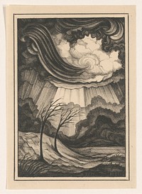 Landschap met kale bomen en wolkenlucht (1903 - 1920) by Henk Schilling