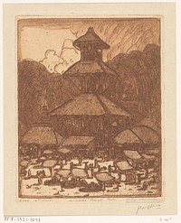 Hanenklopbaan op een markt in Bangli op Bali (1915) by Wijnand Otto Jan Nieuwenkamp