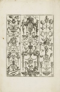 Grotesken met figuur op rug hippocampus (1700 - 1725) by Johann Adam Delsenbach, Paul Decker I and Johann Christoph Weigel
