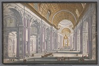 Gezicht op het interieur van de Sint-Pietersbasiliek te Vaticaanstad (1700 - 1799) by anonymous, anonymous and Giovanni Battista Piranesi