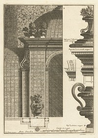 Half latwerkpaviljoen en details (c. 1675 - c. 1686) by Cornelis Danckerts II, Pierre Lepautre, Justus Danckerts and Staten van Holland en West Friesland