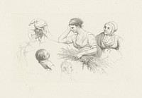 Studieblad met een vrouw met een takkenbos en figuren (1808) by Jacob Ernst Marcus