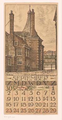 Kalenderblad september met stadsgezicht in Den Haag (1923) by Ferdinand van Wolde