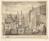 Gezicht op de zijkant van de grot bij de visvijver in de tuin van Kasteel Rosendael (1718) by anonymous, Berend Elshof and Berend Elshof