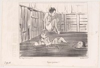 Man springt boven andere man het zwembad in (1840) by Honoré Daumier, Aubert and Cie and Bauger