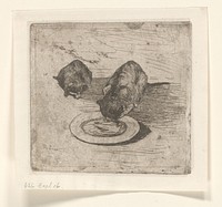 Twee katten, één drinkend uit een bord (c. 1885) by Willem de Zwart