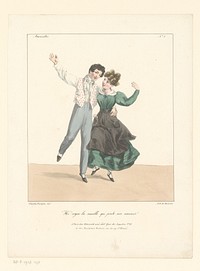 Dansende jonge man en vrouw (1827 - 1829) by Charles Philipon, Charles Philipon, Pierre François Ducarme, Jean Fréderic Ostervald and Hautecoeur Martinet