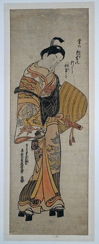 Jongeman gekleed als komuso (bedelmonnik) (1740 - 1745) by Okumura Masanobu