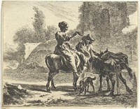 Herders en ezels bij een drinkbak (1650 - 1701) by Jan de Visscher and Nicolaes Pietersz Berchem