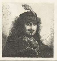 Self-portrait (?) with plumed cap and lowered sabre (1750 - 1800) by Georg Leopold Hertel, Rembrandt van Rijn and Johann Georg Hertel II