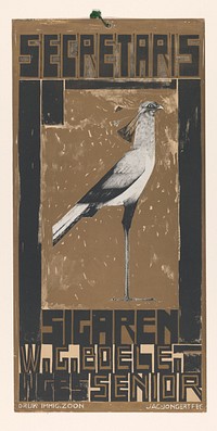 Reclamebiljet voor Secretaris-Sigaren, met vogel (1919) by Jac Jongert and Immig and zoon