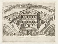 Gezicht op Villa Farnese te Caprarola (1638) by Giacomo Lauro, Giovanni Battista de Rossi and Urbanus VIII