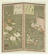 Cockfight and Camellias (c. 1825) by Ryûryûkyo Shinsai, Yûgatei Sanchô and Sawanoya Kamemaro