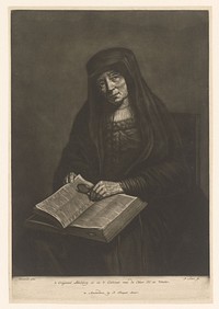 Oude vrouw met bijbel op de schoot, mogelijk de moeder van Rembrandt (1739 - 1800) by Pieter Louw, Rembrandt van Rijn and Pierre Fouquet