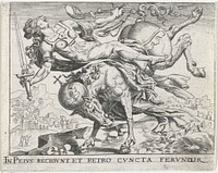 Justitia valt van een steigerend paard (1611) by Johann Theodor de Bry, Dirck Volckertsz Coornhert, Maarten van Heemskerck and Johann Theodor de Bry