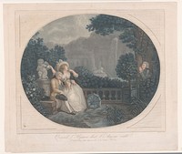 Tuin met slapende man en toekijkende man (1700 - 1799) by Mauclerc, Challe and Gérard Vidal