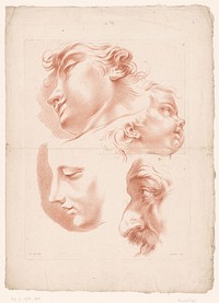Koppen van twee mannen, een vrouw en een kind (1749 - 1849) by Roubillac and Pierre Thomas Le Clerc