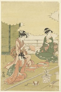 Vrouwen in een openlucht kamer (1793 - 1797) by Hosoda Eishi and Nishimura Yohachi