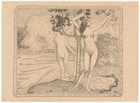 Twee badende vrouwen onder een boom aan de waterkant (1895) by Aristide Maillol and Maurice Dumont