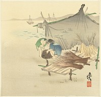 Kinderen bij een visnet (1888 - 1892) by Shibata Zeshin