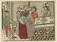 Christus en zijn discipelen in het huis van de Farizeeër weigeren de rituele handwassing (1482 - 1484) by Meester van Gouda II